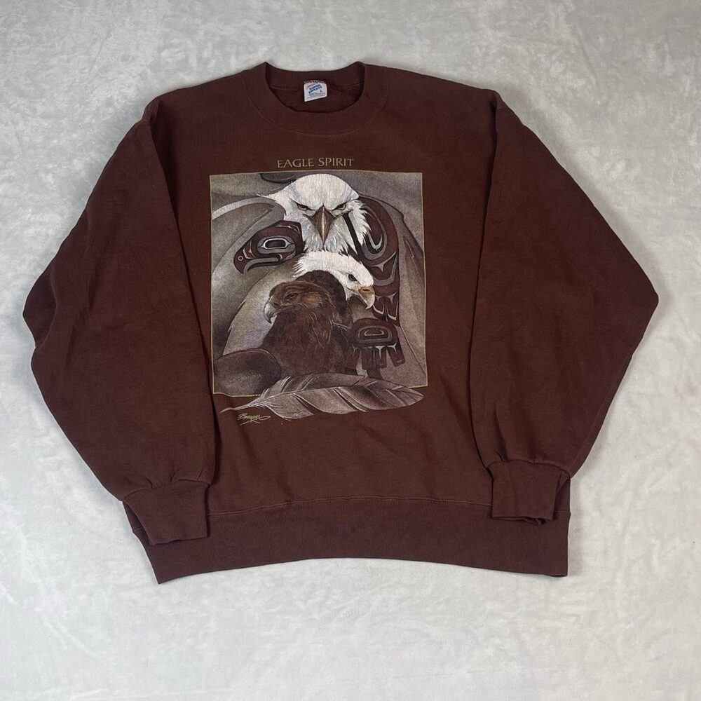 Eagle Spirit Men's Brown Sweatshirt Size L 90s Made in USA Vintage Jerzees